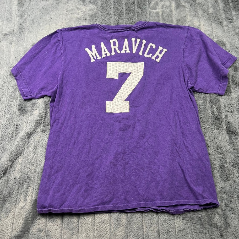 Adidas Utah Jazz Pete Maravich Purple Graphic T-Shirt Mens Large 7 NBA Bball
